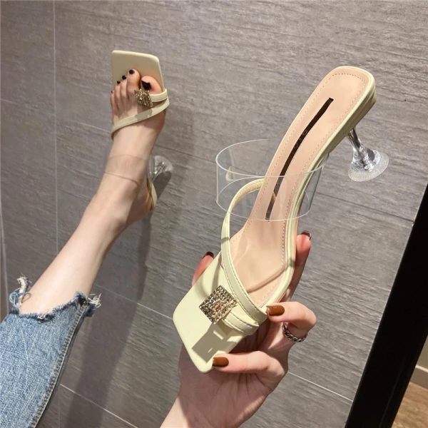 Sexy White Street Wear Rhinestone Womens Sandals 2021 6 cm Stiletto Heels Open / Peep Toe Sandals High Heels