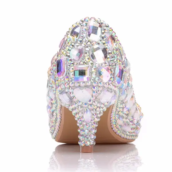 Sparkly Sølv Brudesko 2018 Krystall Rhinestone 5 cm Stiletthæler Spisse Bryllup Pumps