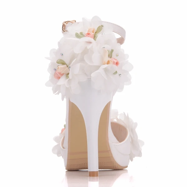 Modern / Fashion White Wedding Shoes 2018 Appliques Rhinestone Ankle Strap 10 cm Stiletto Heels Open / Peep Toe Wedding High Heels