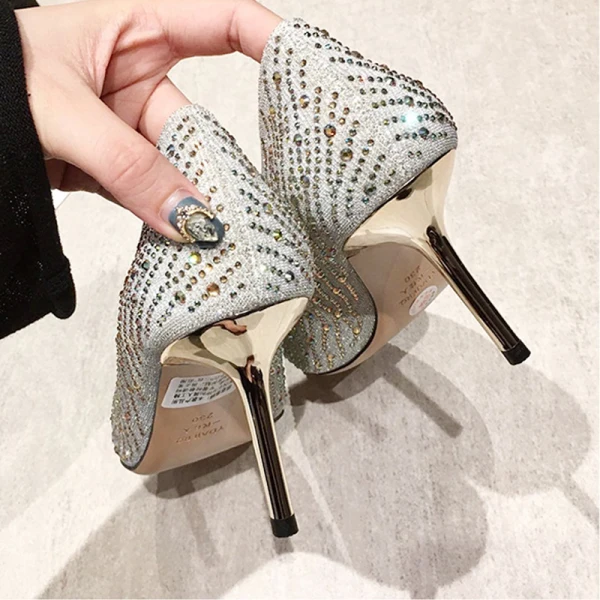 Chic / Beautiful Black Rhinestone Pumps 2021 7 cm Stiletto Heels Evening Party Pointed Toe Pumps High Heels