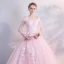 Chic / Belle Rose Bonbon Gonflée Robe De Bal 2018 Robe Boule En Dentelle Appliques Paillettes De l'épaule Dos Nu 1/2 Manches Longue Robe De Ceremonie