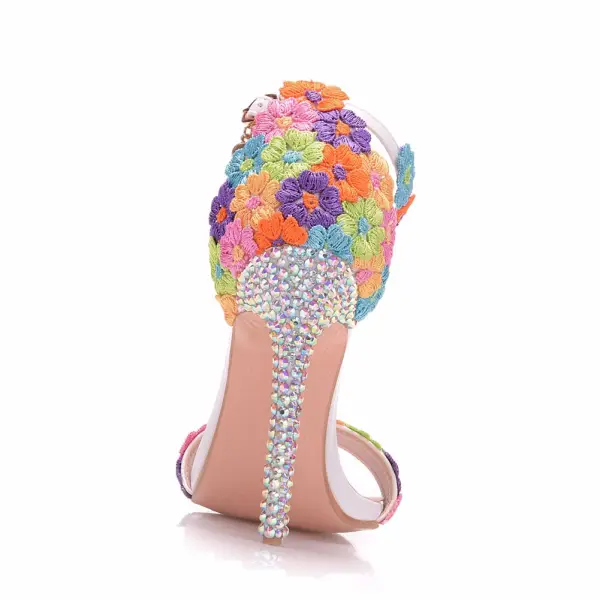 Amazing / Unique Multi-Colors Outdoor / Garden Womens Shoes 2018 Lace Flower Ankle Strap 6 cm Stiletto Heels Open / Peep Toe High Heels