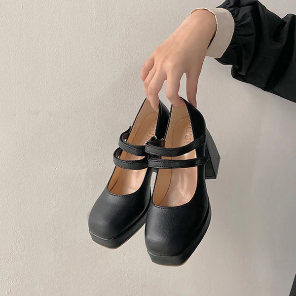 Vintage / Retro Black Street Wear Pumps 2021 10 cm Thick Heels Round Toe Pumps High Heels