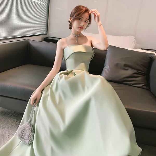 Modest / Simple Sage Green Satin Bridesmaid Dresses 2021 A-Line / Princess Sleeveless Floor-Length / Long Bridesmaid Wedding Party Dresses