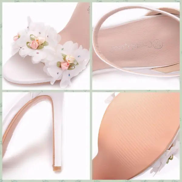 Schöne Weiß Brautschuhe 2018 Applikationen Strass Knöchelriemen 11 cm Stilettos Peeptoes Hochzeit Hochhackige