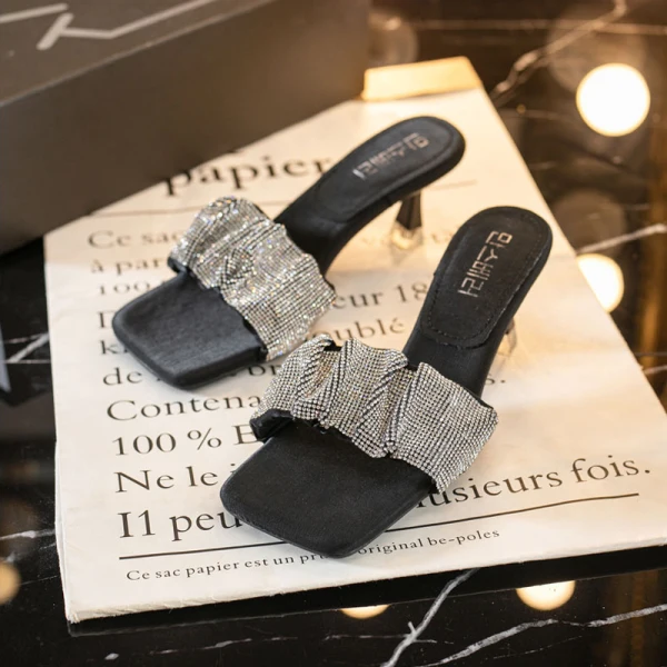 Sexy Beige Rhinestone Casual Womens Sandals 2021 Open / Peep Toe 6 cm Stiletto Heels Sandals High Heels