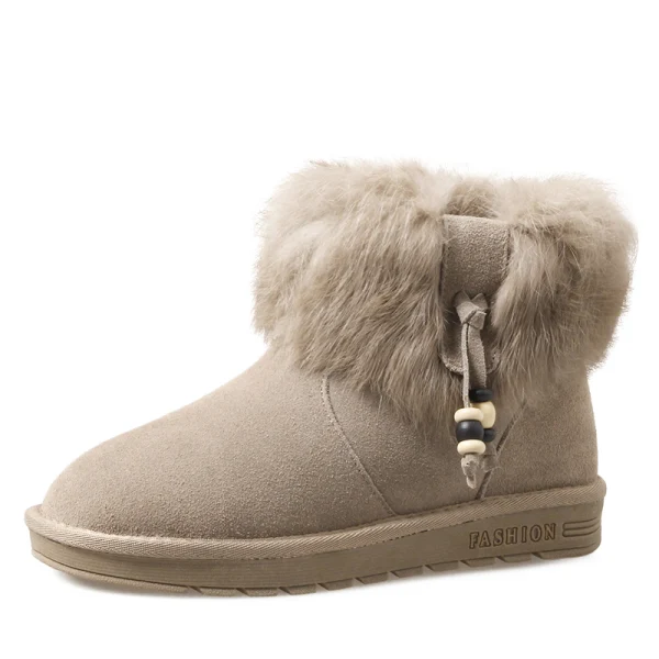 Mote Kvinners støvler 2017 Grå Lær Ankel Suede Casual Vinter Flate Snow Boots