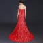 Style Chinois Rouge Transparentes Robe De Soirée 2018 Trompette / Sirène Encolure Dégagée Manches Courtes Paillettes Perlage Tribunal Train Dos Nu Robe De Ceremonie