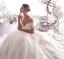Elegant Champagne Wedding Dresses 2019 A-Line / Princess Off-The-Shoulder Beading Lace Flower Short Sleeve Backless Floor-Length / Long