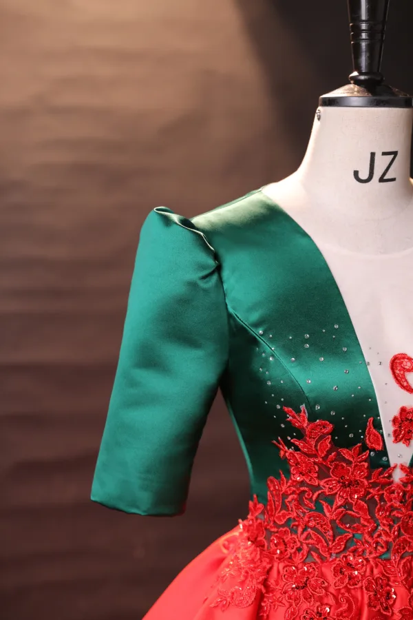 Elegant Red Green Prom Dresses 2024 Rhinestone Lace Satin Formal Dresses