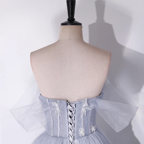Charmant Gris Perlage Paillettes En Dentelle Fleur Robe De Bal 2024 Princesse Bustier Sans Manches Dos Nu Longue Promo Robe De Ceremonie