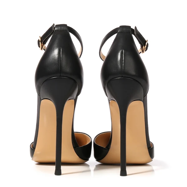 Proste / Simple Czarne Biuro OL Buty Damskie 2020 Z Paskiem 12 cm Szpilki Szpiczaste Sandały