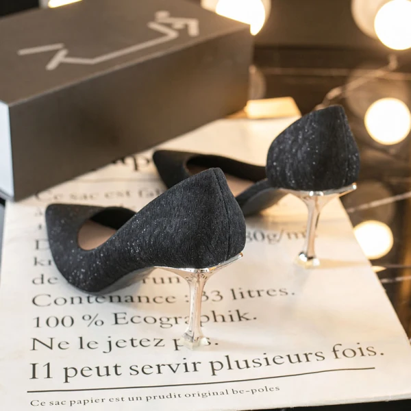 Snygga / Fina Svarta Gatukläder Rhinestone Damskor Högklackade 2021 8 cm Stilettklackar Spetsiga Klackskor