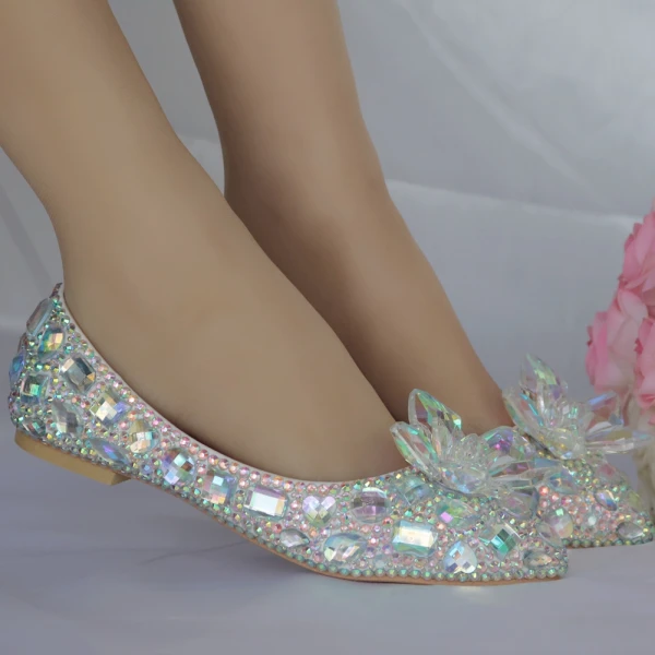 Glittrande Silver Brudskor 2018 Kristall Rhinestone Spetsiga Platt