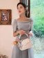 Modest / Simple Grey Bridesmaid Dresses 2021 A-Line / Princess Short Sleeve Bow Backless Tea-length Bridesmaid Wedding Party Dresses