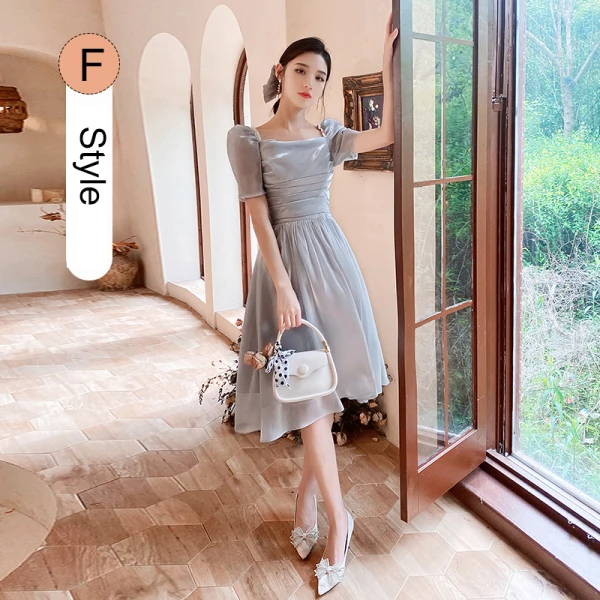 Simple Champagne Noeud Robe Demoiselle D'honneur 2021 Princesse Manches Courtes Thé Longueur Demoiselle D'honneur Robe Pour Mariage