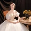Affordable Charming Ivory Beading Pearl Sequins Wedding Dresses 2021 Ball Gown Off-The-Shoulder Ruffle Short Sleeve Backless Chapel Train Wedding