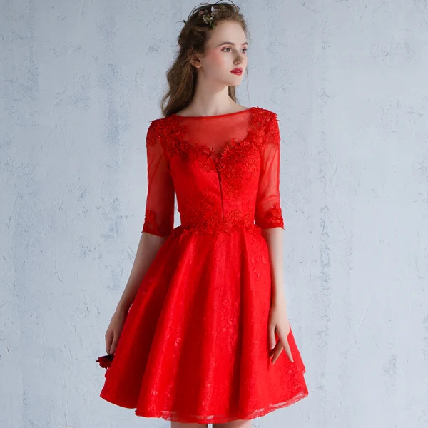Chic / Beautiful Sky Blue Homecoming Graduation Dresses 2018 A-Line / Princess Appliques Scoop Neck Backless 1/2 Sleeves Short Formal Dresses