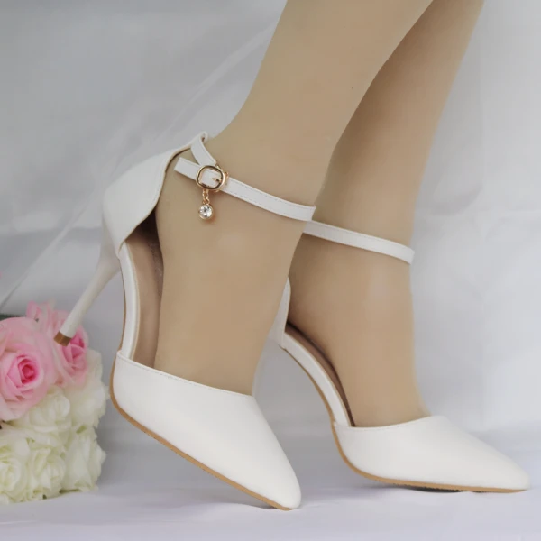 Modest / Simple White Casual Womens Shoes 2018 Ankle Strap 8 cm Stiletto Heels Pointed Toe High Heels