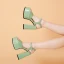 Mode Salbeigrün Strassenmode Sandalen Damen 2021 Leder Knöchelriemen 14 cm Thick Heels Peeptoes Sandaletten Hochhackige