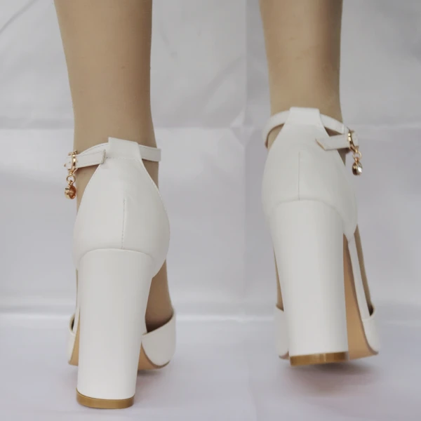 Schlicht Weiß Freizeit Damenschuhe 2018 Knöchelriemen 9 cm Thick Heels Peeptoes Hochhackige