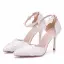 Chic / Belle Blanche Chaussure De Mariée 2018 En Dentelle Fleur Perle Bride Cheville 7 cm Talons Aiguilles À Bout Pointu Mariage Talons Hauts
