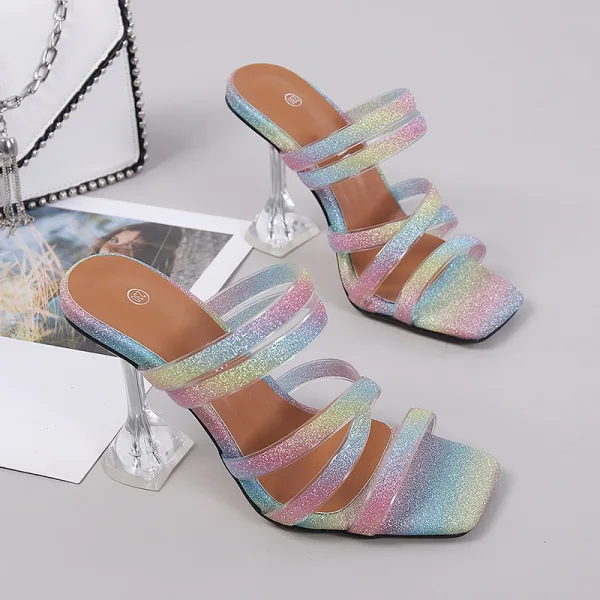 Sexy Casual Multi-Colors Rainbow Womens Sandals 2021 9 cm Stiletto Heels Open / Peep Toe Sandals High Heels