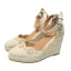Chic / Beautiful Beige Casual Pierced Flower Womens Shoes 2021 Ankle Strap 10 cm Wedges Pointed Toe Sandals High Heels
