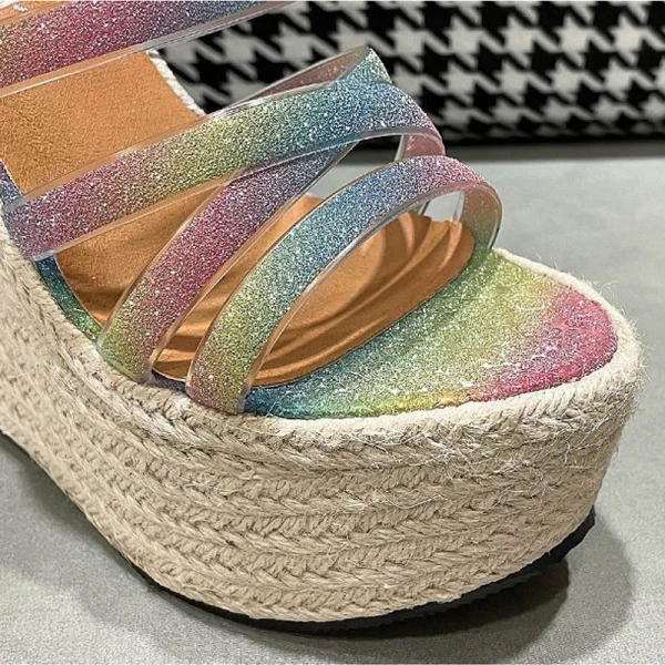 Fashion Multi-Colors Street Wear Braid Womens Sandals 2021 16 cm Platform Wedges Open / Peep Toe Sandals