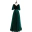 Vintage / Retro Dark Green Prom Dresses 2021 A-Line / Princess V-Neck 1/2 Sleeves Backless Floor-Length / Long Prom Formal Dresses
