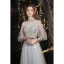 Elegant Grey Beading Evening Dresses  Prom Dresses 2021 A-Line / Princess High Neck Appliques Lace Flower Pearl 3/4 Sleeve Backless Floor-Length / Long Prom Formal Dresses