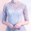 Chic / Beautiful Sky Blue Prom Dresses 2018 A-Line / Princess Lace Flower High Neck 1/2 Sleeves Floor-Length / Long Formal Dresses