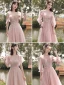 Chic / Beautiful Blushing Pink Bridesmaid Dresses 2021 A-Line / Princess Scoop Neck Beading Rhinestone Sequins Short Sleeve Backless Floor-Length / Long Bridesmaid Wedding Party Dresses