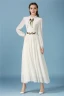 Modern / Fashion Beige Dating Maxi Dresses 2019 A-Line / Princess Embroidered Scoop Neck Long Sleeve Tea-length Womens Clothing