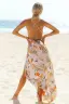 Chic / Belle Beige Plage Robes longues 2019 Impression Bretelles Spaghetti Fond croisé plongeant Dos Nu Sans Manches Longue Vêtements Femme