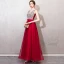 Chic / Beautiful Burgundy Evening Dresses  2019 A-Line / Princess Beading Sequins Bow V-Neck Backless Sleeveless Floor-Length / Long Formal Dresses