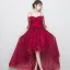 Chic / Belle Bordeaux Robe De Soirée 2018 Princesse En Dentelle Fleur Bretelles Spaghetti Dos Nu 3/4 Manches Asymétrique Robe De Ceremonie