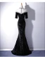 Chic / Beautiful Black Evening Dresses  2019 Trumpet / Mermaid Scoop Neck Lace Beading Sequins 1/2 Sleeves Floor-Length / Long Formal Dresses