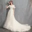 Élégant Champagne Robe De Mariée 2018 Princesse En Dentelle Appliques Encolure Dégagée Dos Nu Manches Courtes Chapel Train Mariage