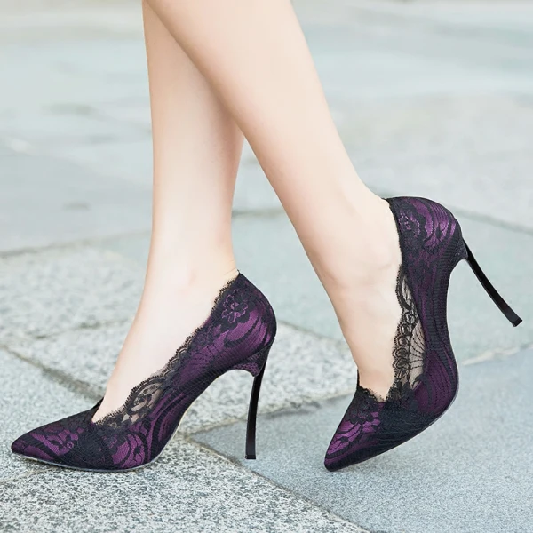 Sexy Ivory Lace Wedding Shoes 2019 10 cm Stiletto Heels Pointed Toe Wedding Pumps