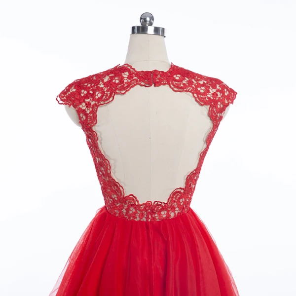 Sexy Rouge Robe De Fete 2018 Courte Encolure Dégagée En Dentelle Fleur Sans Manches Dos Nu Robe De Ceremonie