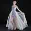 Chinese style Asymmetrical Evening Dresses  2017 A-Line / Princess Scoop Neck Long Sleeve Embroidered Flower White Organza Detachable Formal Dresses