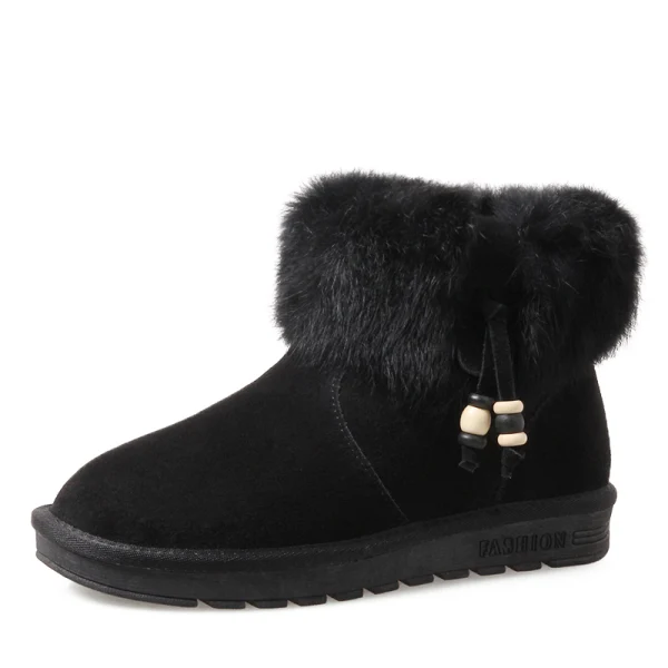 Mote Kvinners støvler 2017 Grå Lær Ankel Suede Casual Vinter Flate Snow Boots