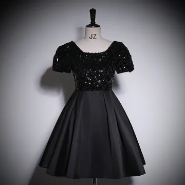 Chic Beautiful Black Sequins Satin Prom Dresses 2023 A Line Princess Square Neckline Short Sleeve Backless Floor Length Long Prom Formal Dresses