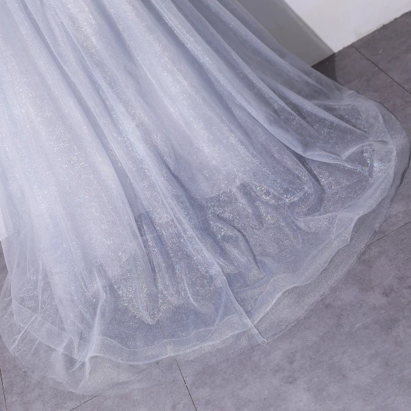 Charmant Gris Perlage Paillettes En Dentelle Fleur Robe De Bal 2024 Princesse Bustier Sans Manches Dos Nu Longue Promo Robe De Ceremonie