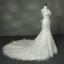 Schöne Mermaid Brautkleider 2017 V-Ausschnitt Applikationen Perlenstickerei Strass Schleife Stoffgürtel Rückenfreies Spitze Organza Ivory / Creme Kapelle-Schleppe