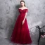 Sexy Burgundy Evening Dresses  2018 A-Line / Princess Lace Appliques Beading Crystal Off-The-Shoulder Backless Sleeveless Floor-Length / Long Formal Dresses