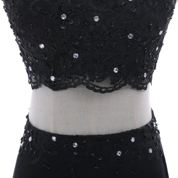 Chic / Belle 2 Pièces Noire Robe De Soirée 2018 Trompette / Sirène Encolure Dégagée Sans Manches Perlage En Dentelle Fleur Paillettes Faux Diamant Dos Nu Train De Balayage Robe De Ceremonie