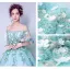 Affordable Pool Blue Prom Dresses 2019 A-Line / Princess Off-The-Shoulder Appliques Embroidered 1/2 Sleeves Backless Formal Dresses