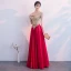 Charming Burgundy Evening Dresses  2019 A-Line / Princess V-Neck Lace Flower Rhinestone Short Sleeve Backless Floor-Length / Long Formal Dresses